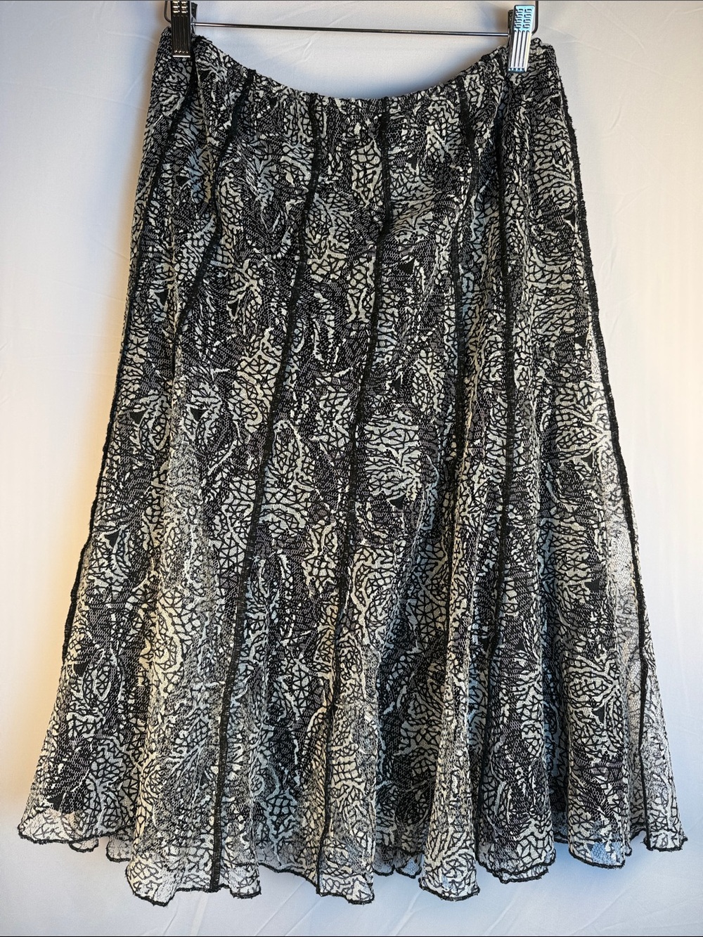 Coldwater Creek Black and White Lace Panel Overlay Lined Fit Flare Circle Skirt